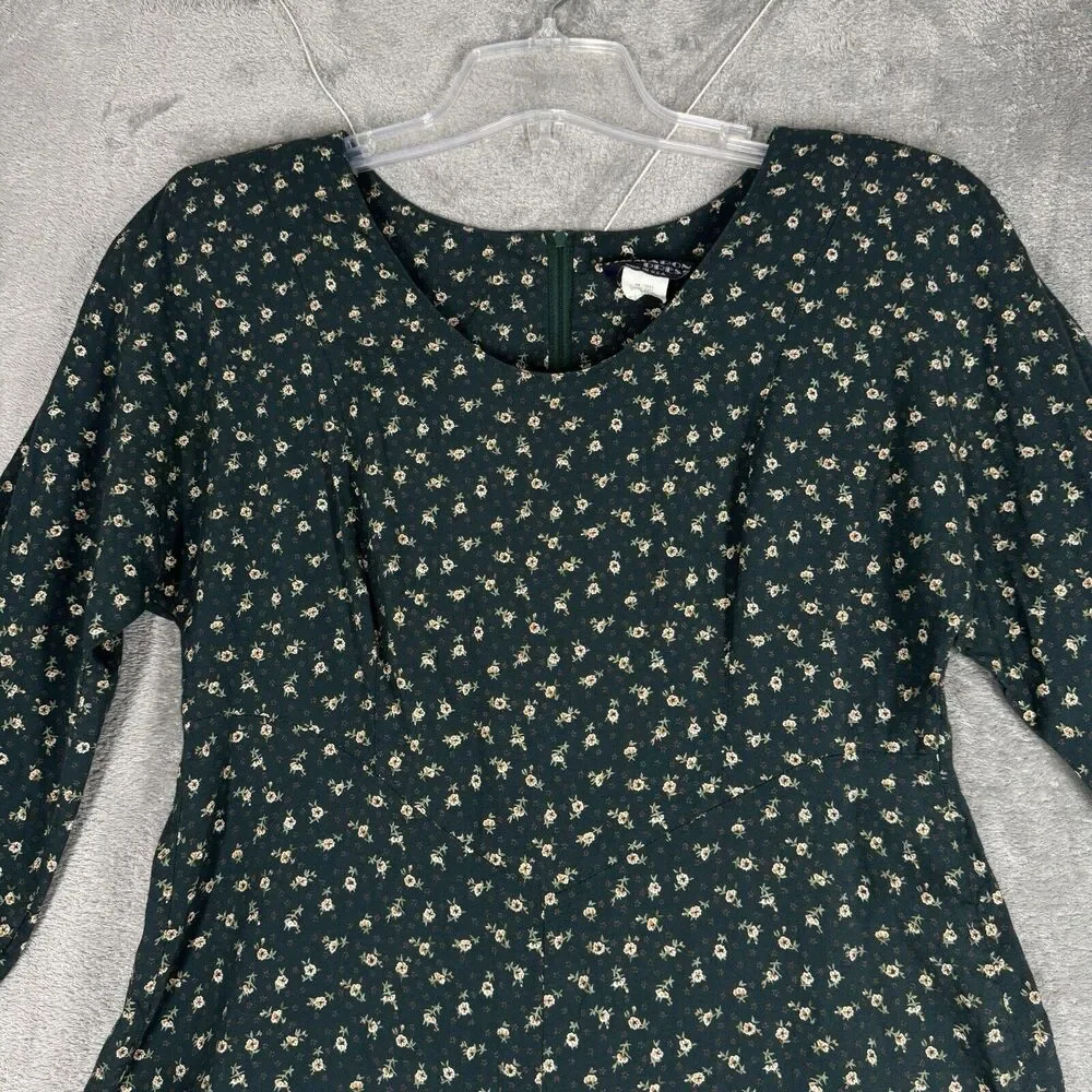 Cimmaron Jumpsuit Womens Medium Green Cream Floral Flowers Wide Leg Peasant Boho